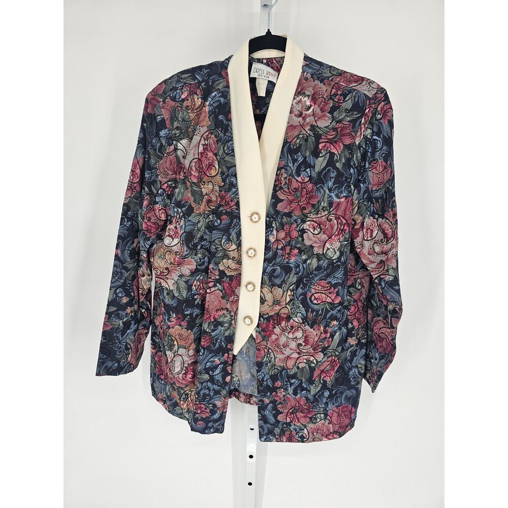 Vintage 1980s Dress Savvy NY Womens Sz 10 Layered Suit Blazer Jacket Bold Floral